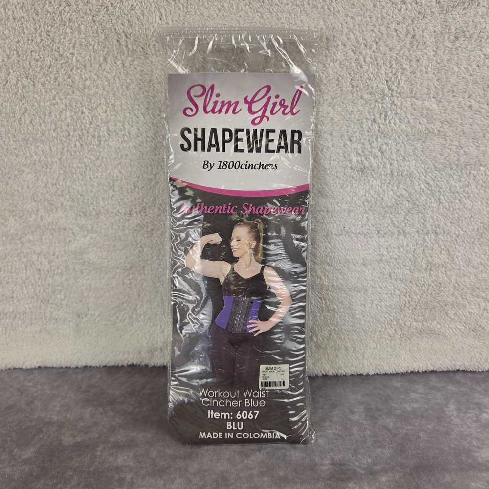 Slim Girl Shapewear Workout Waist Cincher Blue Latex Sport 3-Hook Size 32 6067